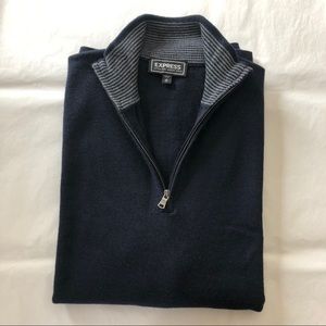 Men’s Merino Wool Size Medium Navy Blue Half Zip Sweater New Without Tags